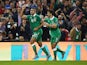 Jonathan Walters of the Republic of Ireland (14) celebrates with Shane Long (9) as he scores their first goal during the UEFA EURO 2016 Group D qualifying match between Republic of Ireland and Georgia at Aviva Stadium on September 7, 2015 in Dublin, Irela