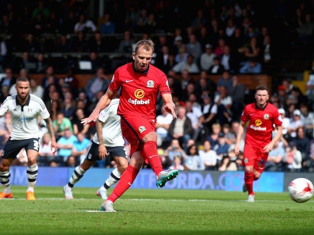 Blackburn's Jordan Rhodes scores from the penalty spot against Fulham on September 13, 2015