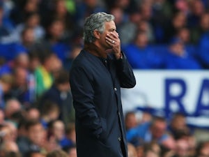 Jose Mourinho holds his face in horror during the game between Chelsea and Everton at Goodison Park on September 12, 2015