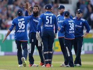 An assortment of happy England players, including Moeen Ali, during the ODI with Australia on September 11, 2015