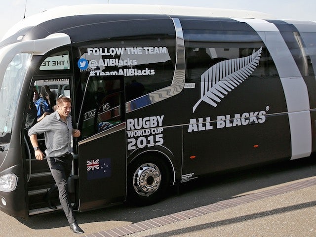 The New Zealand team arrive at Heathrow for the Rugby World Cup on September 11, 2015
