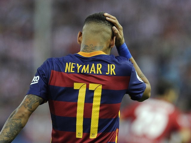 Barcelona's Neymar reacts to a missed chance during the game with Atletico Madrid on September 12, 2015