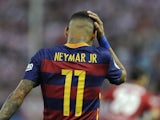 Neymar celebrates levelling things up for Barcelona against Atletico Madrid on September 12, 2015
