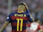 Neymar celebrates levelling things up for Barcelona against Atletico Madrid on September 12, 2015