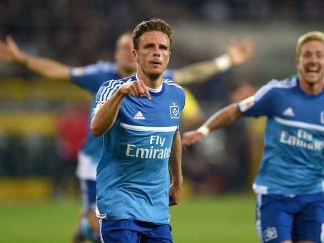Nicolai Muller celebrates scoring for Hamburg against Borussia Monchengladbach on September 11, 2015