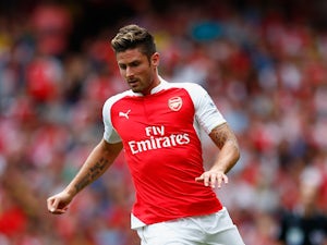 Olivier Giroud of Arsenal in action during the Barclays Premier League match between Arsenal and West Ham United at the Emirates Stadium on August 9, 2015