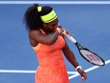 Serena Williams reacts after being knocked out of the US Open on September 11, 2015
