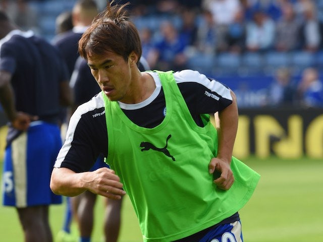 Leicester's Shinji Okazaki warms up prior to the game with Aston Villa on September 13, 2015