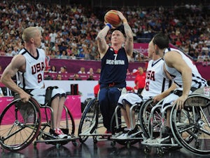 Terry Bywater of Great Britain attempts to shoot during the bronze medal Wheelchair Basketball match between United States and Great Britain on day 10 of the London 2012 Paralympic Games at North Greenwich Arena on September 8, 2012 in London, England.