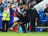 Tim Sherwood goes for the legs after Jack Grealish scores for Villa against Leicester on September 13, 2015