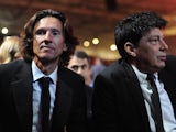 Former Russian goalkeeper Rinat Dasaev (R) and former Russian midfielder Alexei Smertin attend the preliminary draw for the 2018 World Cup qualifiers at the Konstantin Palace in Saint Petersburg on July 25, 2015. 