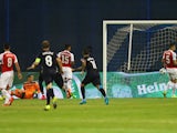 David Ospina of Arsenal looks back to see the ball hit the back of the net, an own goal by Alex Oxlade-Chamberlain of Arsenal for Zagreb's first goal during the UEFA Champions League Group F match between Dinamo Zagreb and Arsenal at Maksimir Stadium on S