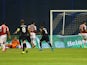 David Ospina of Arsenal looks back to see the ball hit the back of the net, an own goal by Alex Oxlade-Chamberlain of Arsenal for Zagreb's first goal during the UEFA Champions League Group F match between Dinamo Zagreb and Arsenal at Maksimir Stadium on S