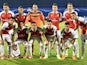 Arsenal's players pose for a team picture ahead of the UEFA Champions League Group F football match between GNK Dinamo Zagreb and Arsenal FC at Maksimir Stadium in Zagreb on September 16, 2015