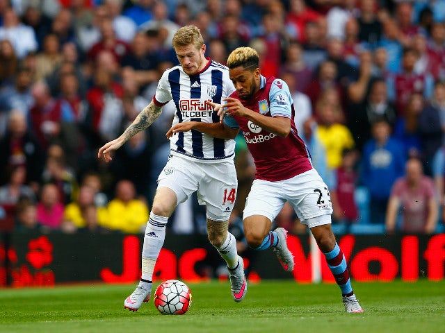 James McClean of West Bromwich Albion and Jordan Amavi of Aston Villa compete for the ball during the Barclays Premier League match between Aston Villa and West Bromwich Albion at Villa Park on September 19, 2015 in Birmingham, United Kingdom.
