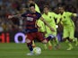 Barcelona's Argentinian forward Lionel Messi kicks to score on a penalty kick during the Spanish league football match FC Barcelona vs Levante UD at the Camp Nou stadium in Barcelona on September 20, 2015.