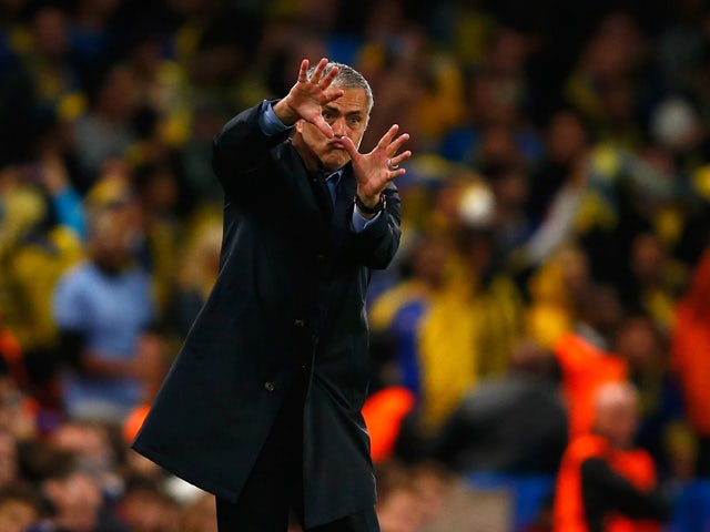 Manager Jose Mourinho of Chelsea reacts on the touchline during the UEFA Chanmpions League group G match between Chelsea and Maccabi Tel-Aviv FC at Stamford Bridge on September 16, 2015