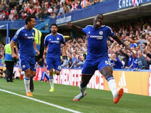 Kurt Zouma of Chelsea celebrates scoring his team's first goal during the Barclays Premier League match between Chelsea and Arsenal at Stamford Bridge on September 19, 2015