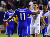 Didier Drogba greets Steven Gerrard during the MLS match between LA Galaxy and Montreal Impact on September 12, 2015