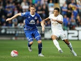 James McCarthy of Everton and sw29 compete for the ball during the Barclays Premier League match between Swansea City and Everton at the Liberty Stadium on September 19, 2015 in Swansea, United Kingdom.