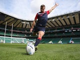 England fly-half George Ford kicks the ball at Twickenham ahead of the Rugby World Cup on September 17, 2015