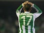 Betis's Joaquin Sanchez reacts during a UEFA Cup soccer match at the Ruiz de Lopera stadium in Sevilla, 16 March 2006.The match ended 3-0.