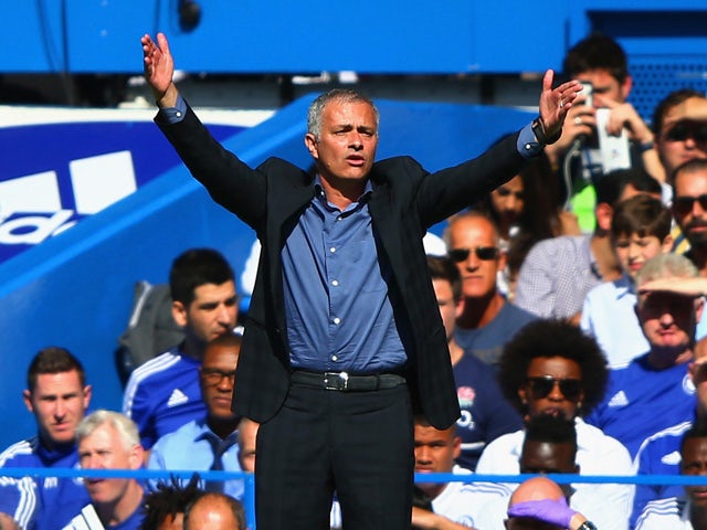 Jose Mourinho Manager of Chelsea gestures during the Barclays Premier League match between Chelsea and Arsenal at Stamford Bridge on September 19, 2015