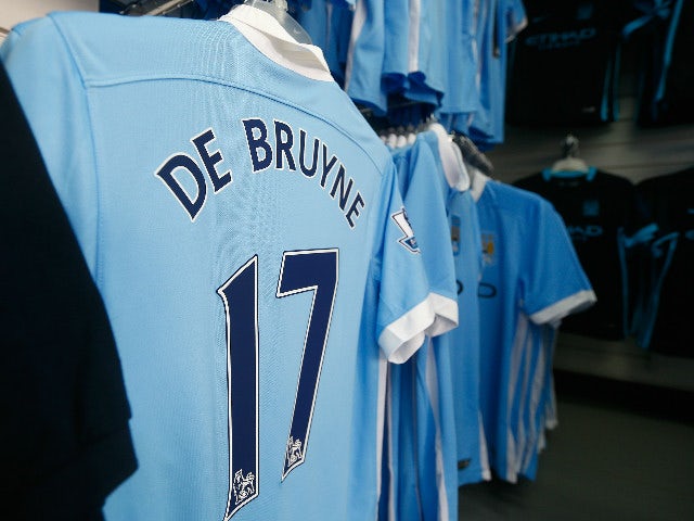The shirt of Kevin de Bruyne of Manchester City is displayed at the shop prior to the Barclays Premier League match between Manchester City and West Ham United at Etihad Stadium on September 19, 2015 in Manchester, United Kingdom. 