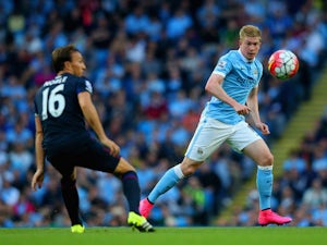 Kevin de Bruyne of Manchester City in action during the Barclays Premier League match between Manchester City and West Ham United at Etihad Stadium on September 19, 2015 in Manchester, United Kingdom.