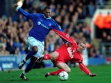 Marcus Bent of Ipswich battles for the ball with Stephen Wright of Liverpool during the FA Barclaycard Premiership match between Ipswich Town and Liverpool at Portman Road, Ipswich on February 9, 2002