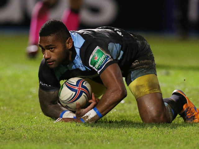 Niko Matawalu of Glasgow scores atry only to have it dissallowed during the The Heineken Cup Pool 2 Match between Glasgow Warriors and Cardiff Blues at Scotstoun Stadium, on December 13, 2013