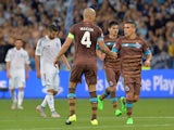 Players of FC Porto reacts after a goal during the UEFA Champions league group G football match between FC Dynamo Kiev and FC Porto at Olimpiysky stadium in Kiev on September 16, 2015