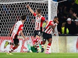 Luciano Narsingh of PSV Eindhoven celebrates scoring his team's second goal during the UEFA Champions League Group B match between PSV Eindhoven and Manchester United at PSV Stadion on September 15, 2015