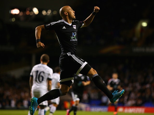 Richard Almeida de Oliveria of FK Qarabagcelebrates scoring the opening goal from the penalty spot during the UEFA Europa League Group J match between Tottenham Hotspur FC and Qarabag FK at White Hart Lane on September 17, 2015