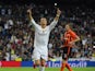 Real Madrid's Portuguese forward Cristiano Ronaldo celebrates his second goal during the UEFA Champions League group A football match Real Madrid CF vs FC Shakhtar Donetsk at the Santiago Bernabeu stadium in Madrid on September 15, 2015