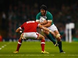 Sean O'Brien of Ireland takes on Matt Evans of Canada during the 2015 Rugby World Cup Pool D match between Ireland and Canada at the Millennium Stadium on September 19, 2015