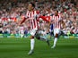 Bojan Krkic of Stoke City celebrates scoring his team's first goal during the Barclays Premier League match between Stoke City and Leicester City at Britannia Stadium on September 19, 2015 in Stoke on Trent, United Kingdom.