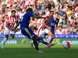 Riyad Mahrez of Leicester City scores his team's first goal from the penalty spot during the Barclays Premier League match between Stoke City and Leicester City at Britannia Stadium on September 19, 2015 in Stoke on Trent, United Kingdom.