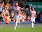 Marc Wilson of Stoke City celebrates his team's second goall by Jonathan Walters (not pictured) during the Barclays Premier League match between Stoke City and Leicester City at Britannia Stadium on September 19, 2015 in Stoke on Trent, United Kingdom. 