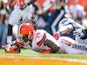 Running back Isaiah Crowell #34 of the Cleveland Browns scores a touchdown against the Tennessee Titans during the first quarter at FirstEnergy Stadium on September 20, 2015 in Cleveland, Ohio.