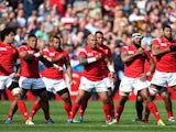 The Tonga team perform their Haka prior to the Rugby World Cup match with Georgia on September 19, 2015