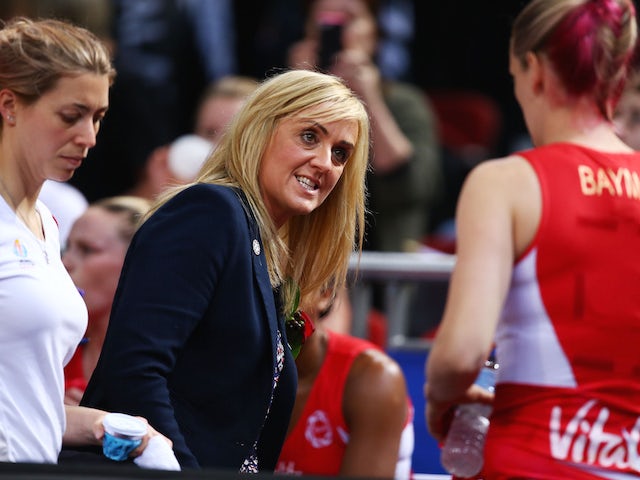 England coach Tracey Neville speaks to players during the 2015 Netball World Cup Semi Final 1 match between New Zealand and England at Allphones Arena on August 15, 2015 in Sydney, Australia. 
