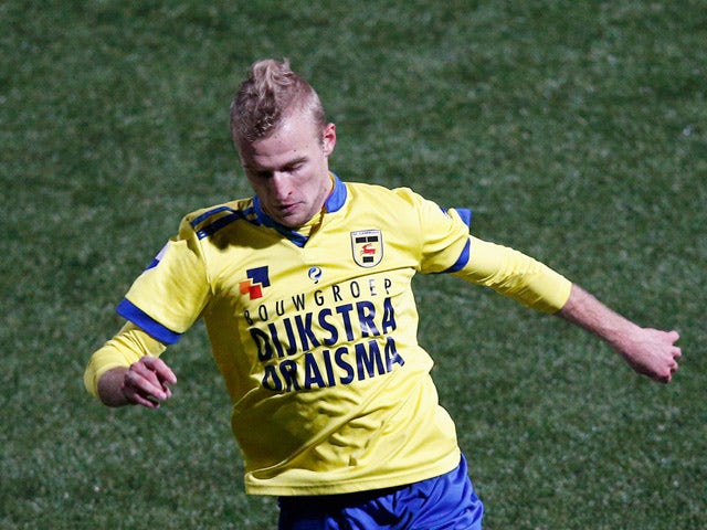 Vytautas Andriuskevicius of Cambuur in action during the Dutch Eredivisie match between SC Cambuur and PEC Zwolle at Cambuur Stadion on December 20, 2014