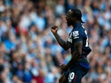 Victor Moses of West Ham United celebrates scoring the opening goal during the Barclays Premier League match between Manchester City and West Ham United at Etihad Stadium on September 19, 2015 