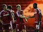 Albert Adomah of Middlesbrough celebrates his goal with team mates during the Capital One Cup third round match between Middlesbrough and Wolverhampton Wanderers at Riverside Stadium on September 22, 2015 in Middlesbrough, England.