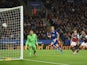 Andy King of Leicester scores to make it 2-1 during the Capital One Cup Third Round match between Leicester City and West Ham United at The King Power Stadium on September 22, 2015 in Leicester, England. 