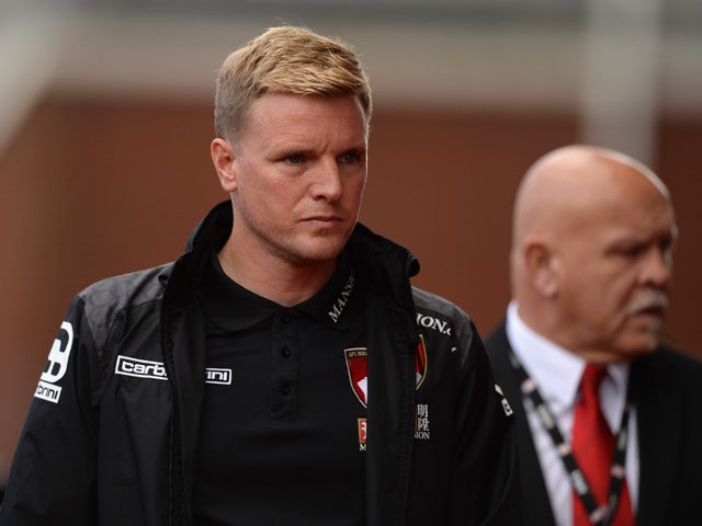 Eddie Howe Manager of Bournemouth looks on prior to the Barclays Premier League match between Stoke City and A.F.C. Bournemouth at Britannia Stadium on September 26, 2015