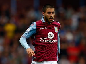Carles Gil of Aston Villa in action during the Barclays Premier League match between Aston Villa and West Bromwich Albion at Villa Park on September 19, 2015