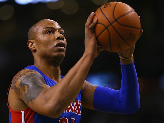 Caron Butler #31 of the Detroit Pistons shoots a free throw during the first quarter at TD Garden on March 22, 2015
