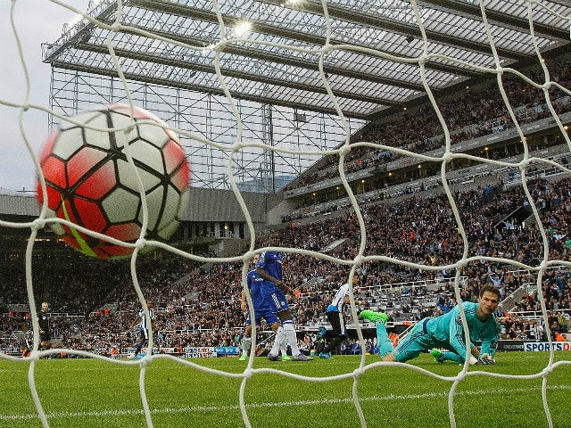 Asmir Begovic of Chelsea watches the ball hit the net after Ayoze Perez of Newcastle United scored the opener during the Barclays Premier League match between Newcastle United and Chelsea at St James' Park on September 26, 2015 in Newcastle upon Tyne, Uni